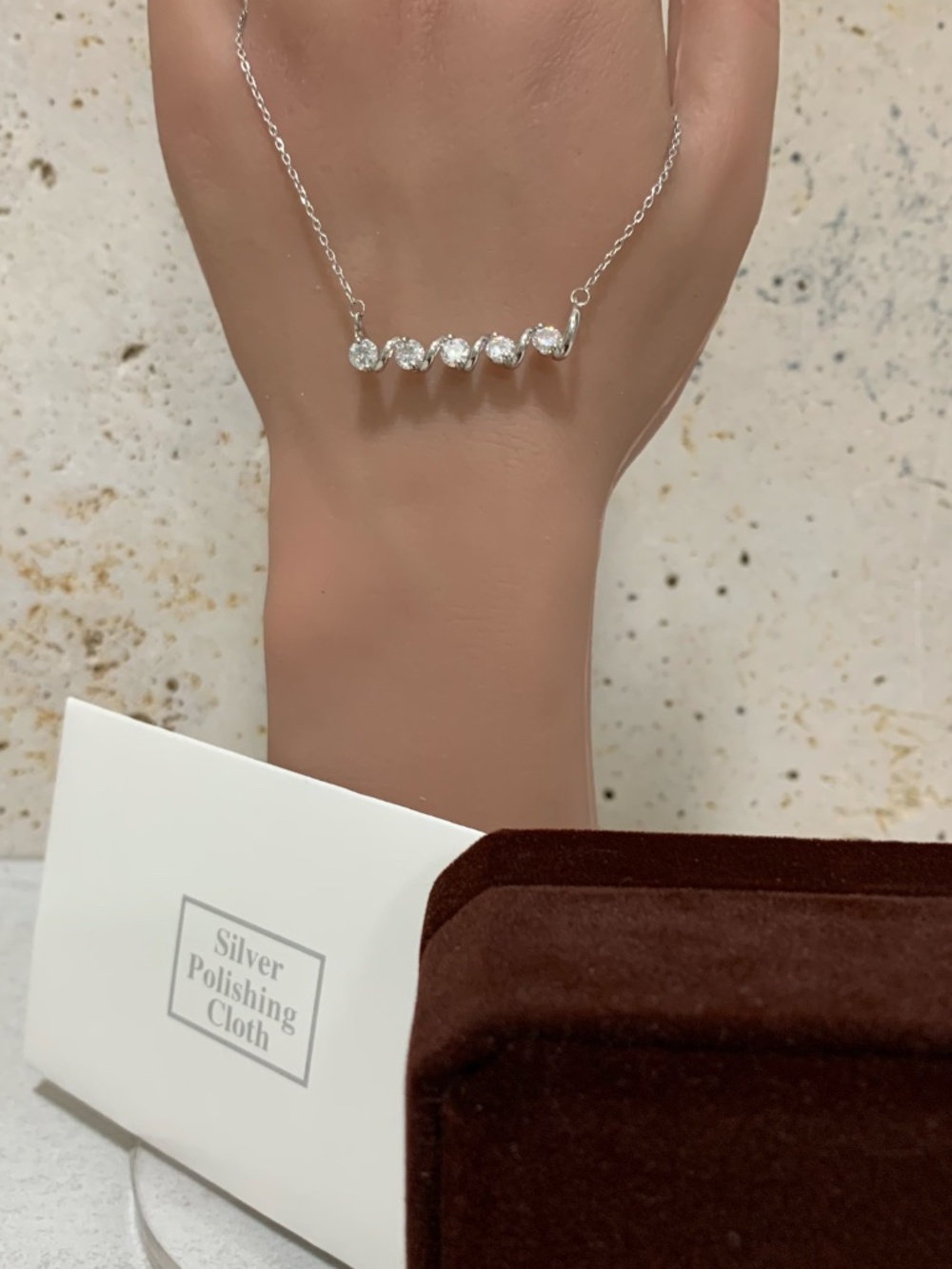 Moissanite 5 Stone Wave Bar Necklace in Silver 1.50CTW